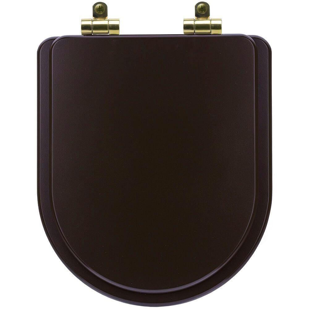 Tampa De Vaso Poliéster Com Amortecedor Level Marrom Fosco Para Bacia Deca Com Ferragem Dourada