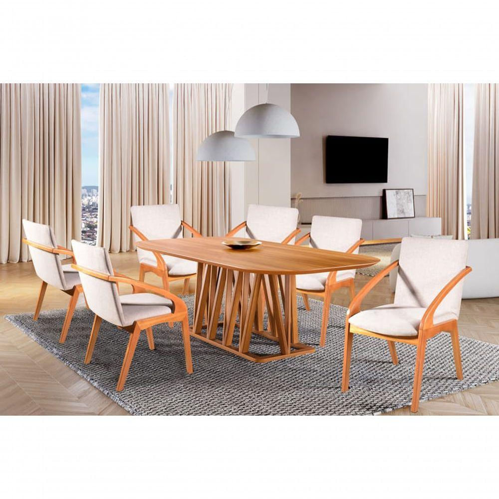 Sala De Jantar Moderna Madeira Maciça 6 Cadeiras 1,80x0,90m Granada - Harmonia Salas
