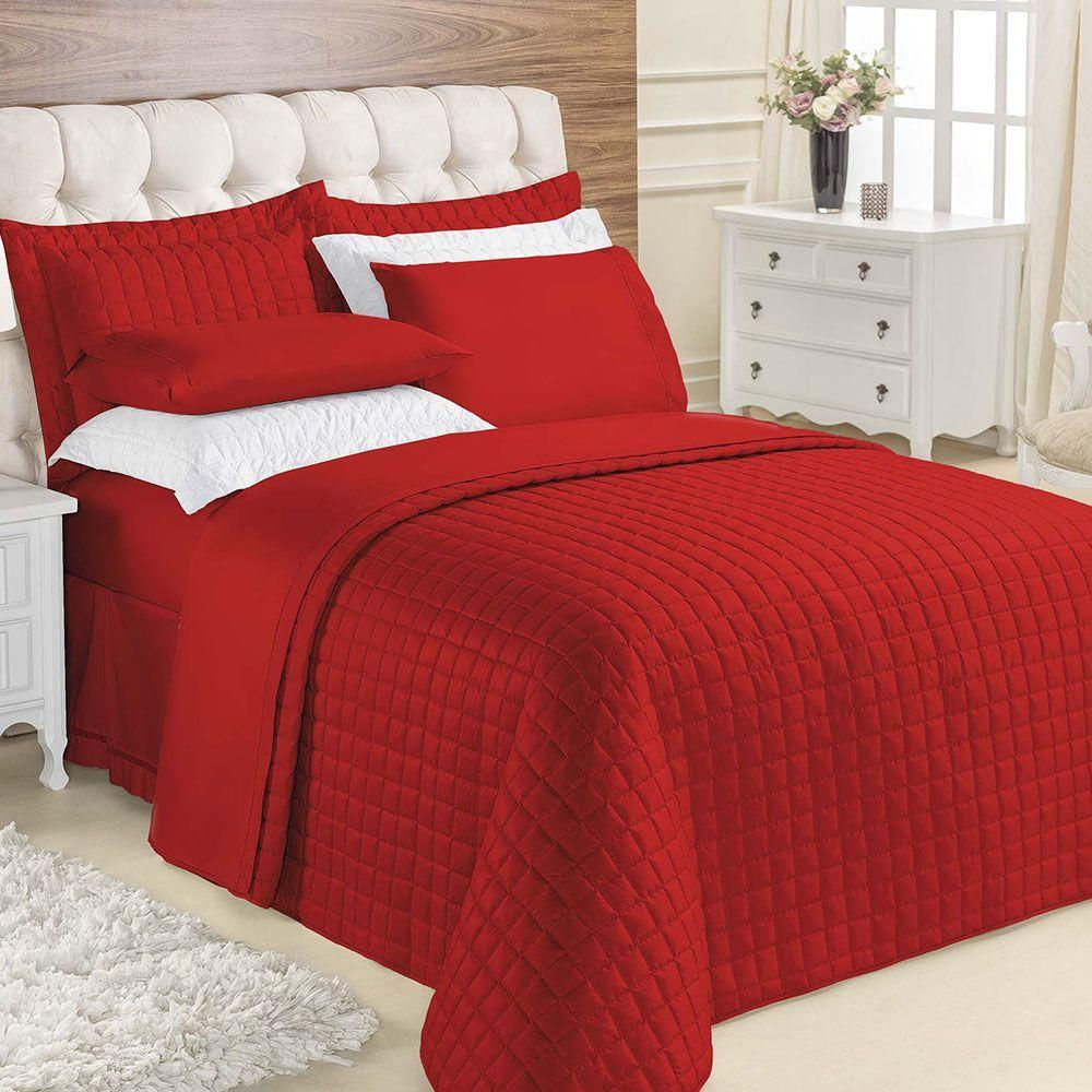 Kit Cobre Leito Colcha Veneza Queen 3 Peças Hipercal 180 Fios - Vermelho