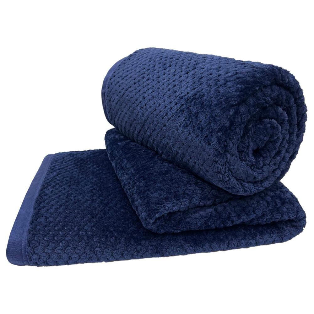 Cobertor Queen Popcorn Manta Flannel Extra Macia - Marinho