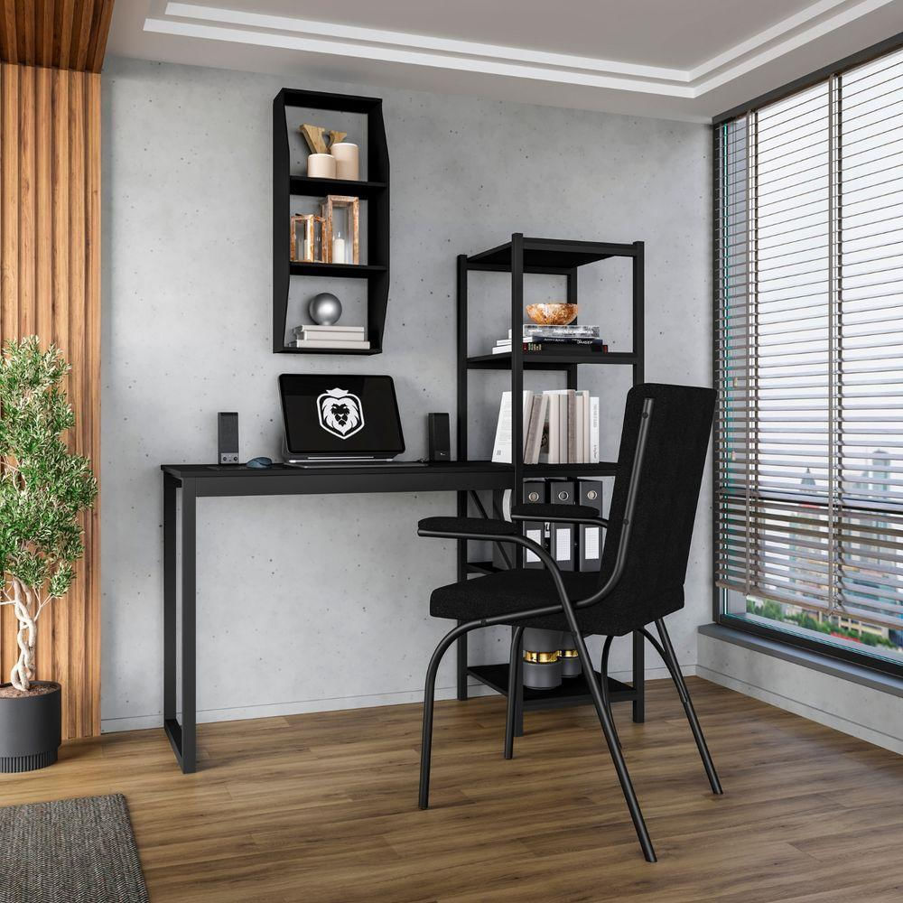 Mesa Escrivaninha Industrial Office Fit Com 5 Prateleira Preto