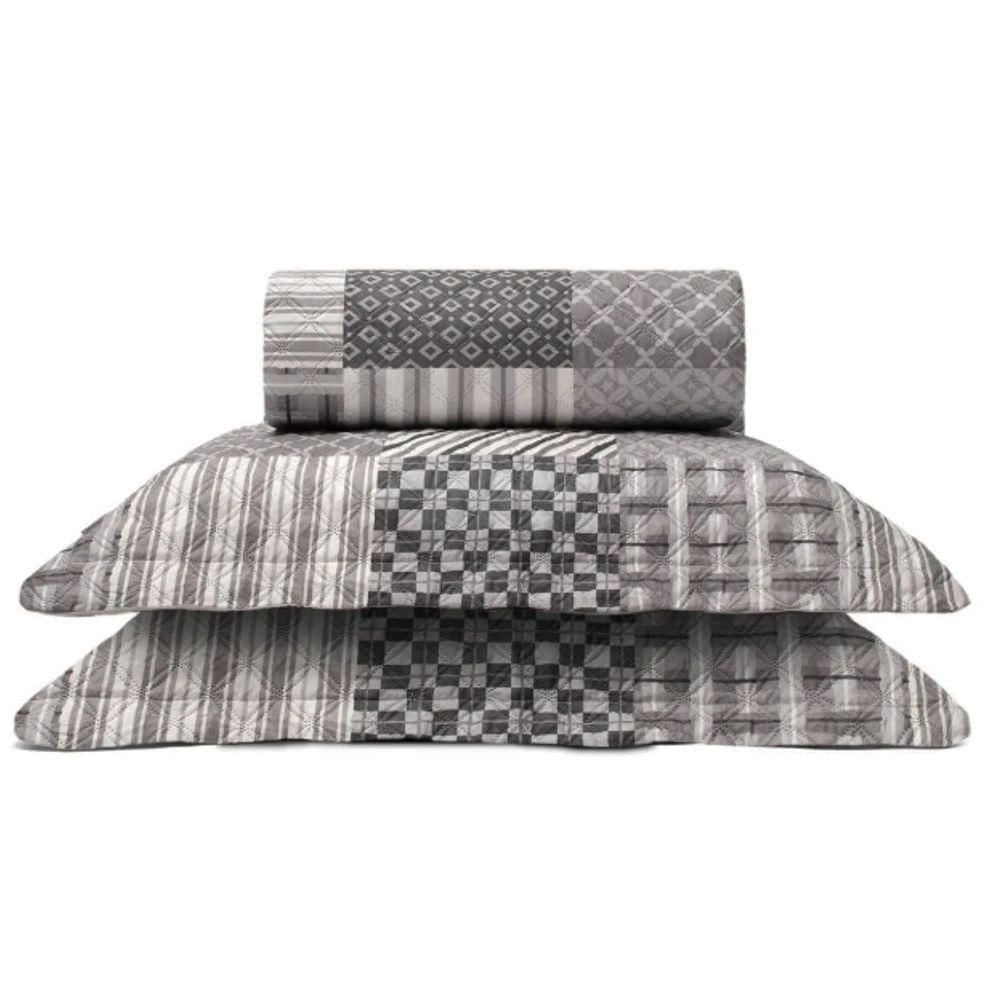 Cobre Leito Buettner King Microfibra Renove Estampado Austria 3 Peças Cinza