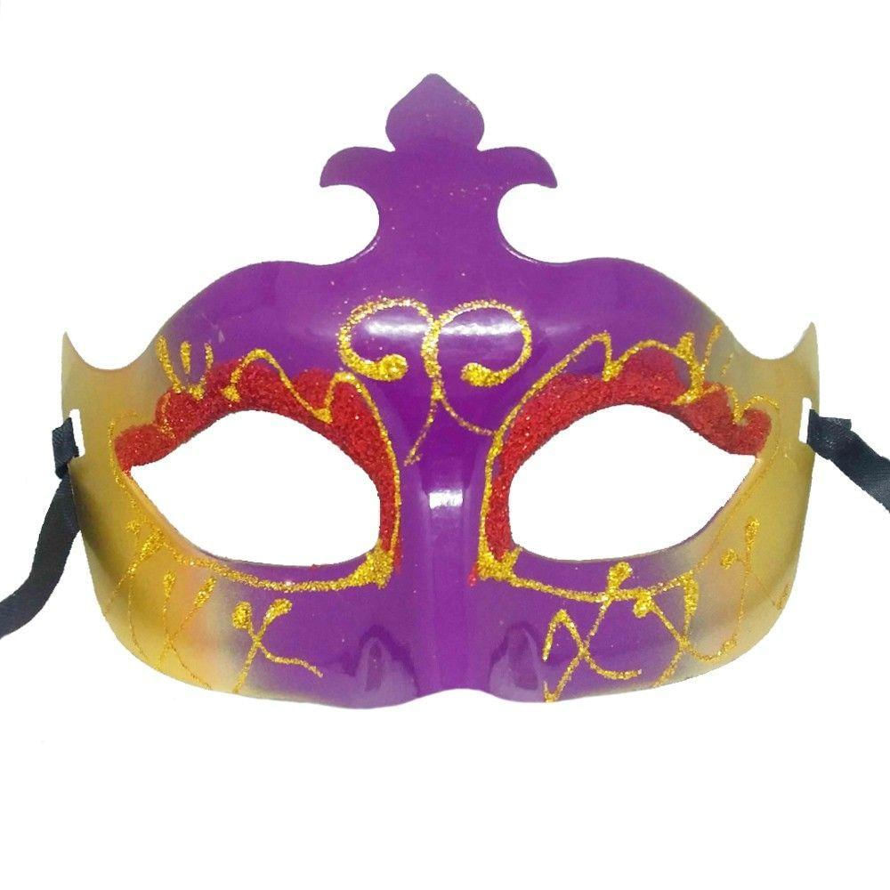 Máscara De Carnaval Glitter Dourado E Roxo