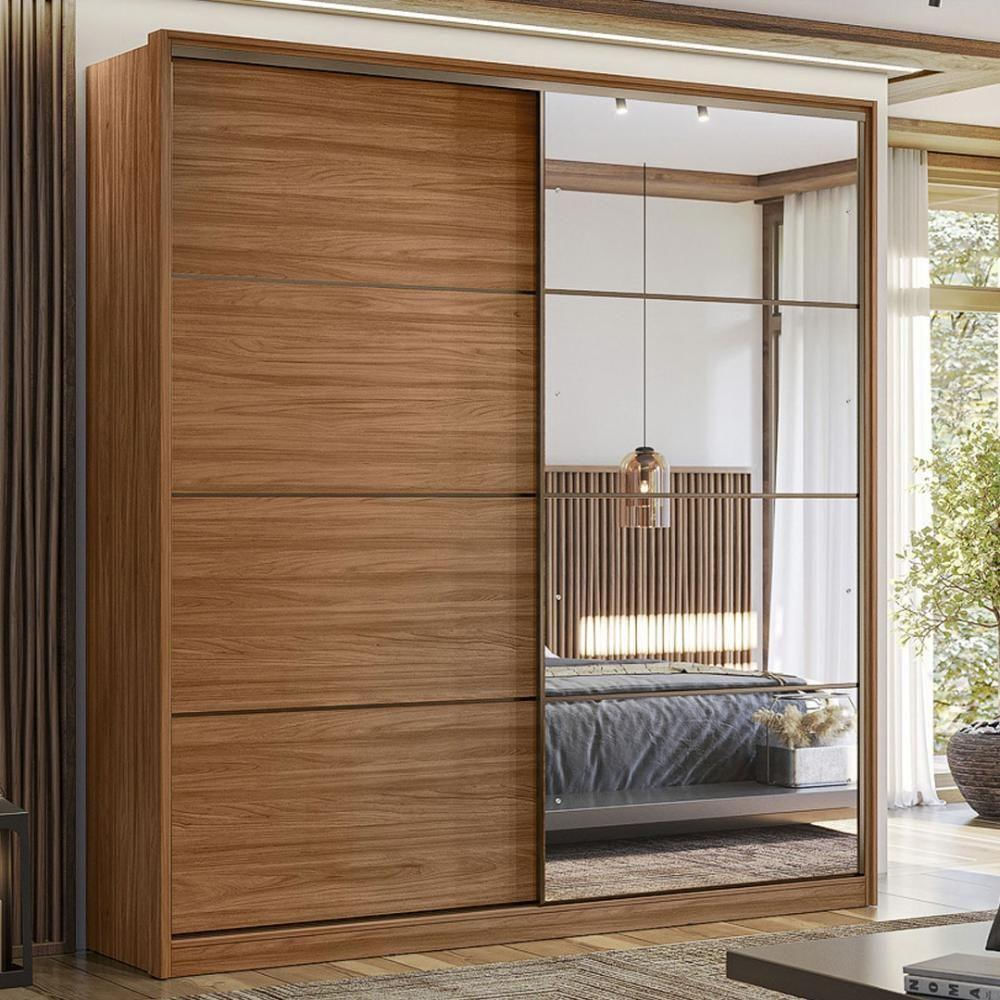Guarda Roupa Casal 2 Portas Com Espelho E 3 Gavetas Belga - Nogueira-preto Prime Tx