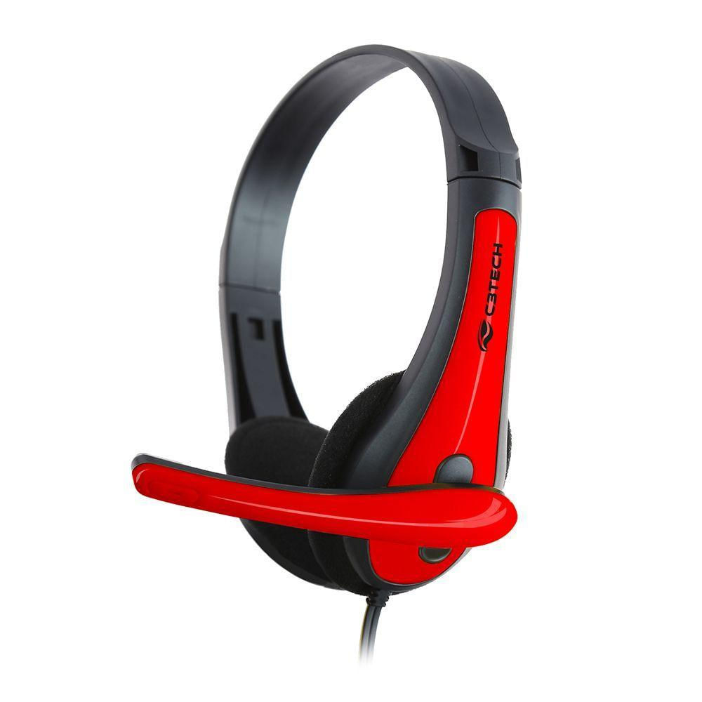 Fone Com Microfone C3 Tech Ph-30bk - Preto E Vermelho