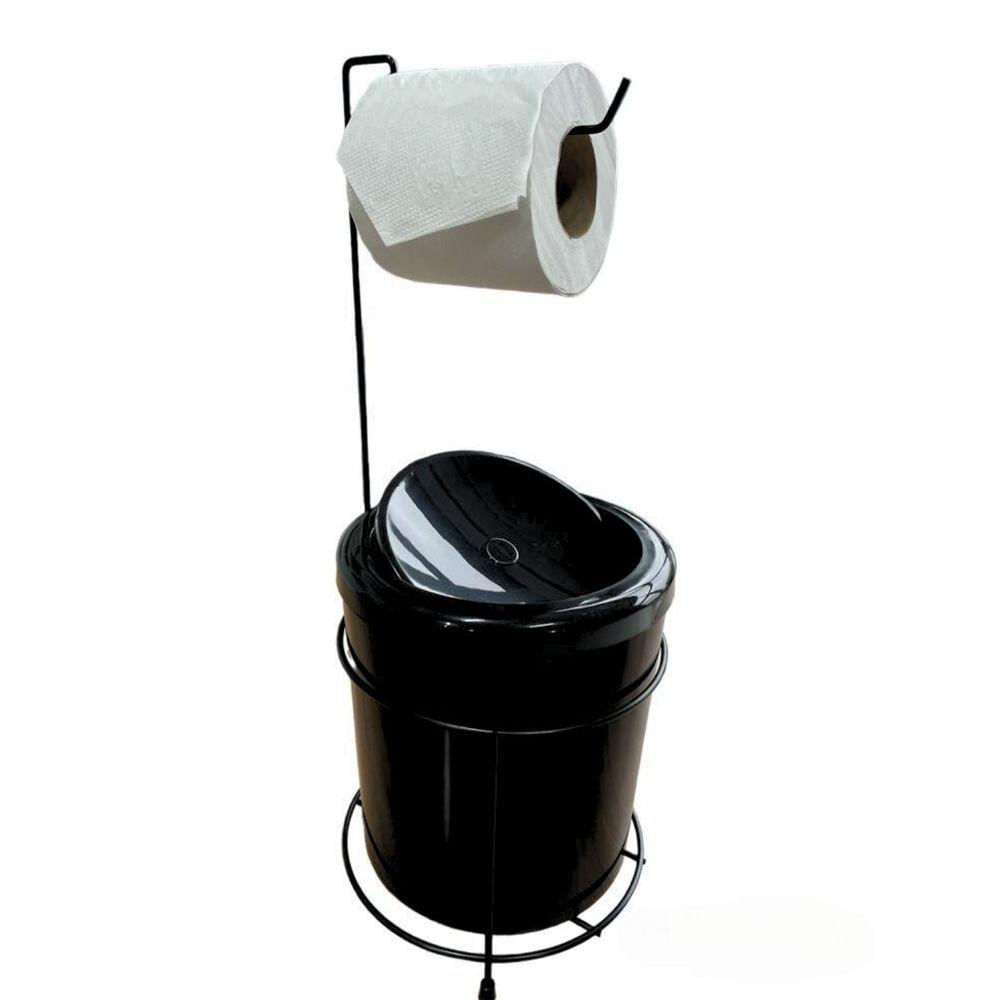 Lixeira Basculante Com Suporte Papel Higiênico 5lt Haus Preta