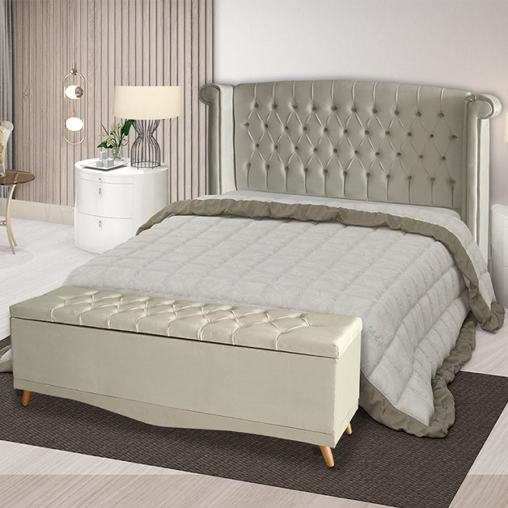Kit Cabeceira De Cama Box E Calçadeira Baú Malibu Queen 160 Cm Suede Porcelana Eli Móveis