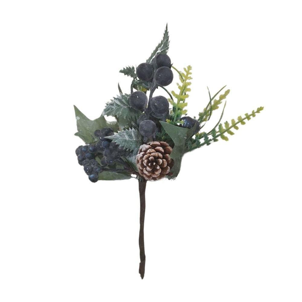 Galho Decorativo Natalino Curto Frutos Uvas - 23cm