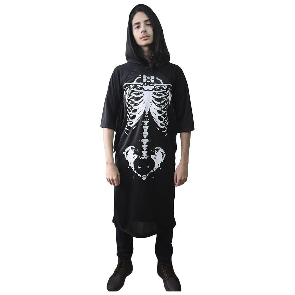 Fantasia Halloween Esqueleto Scary Boy Preta Com Capuz Tamanho G
