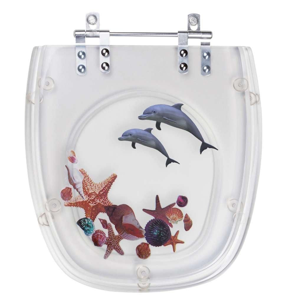 Assento Sanitário Poliester Angra Decorado Golfinho E Conchas Para Vaso Logasa