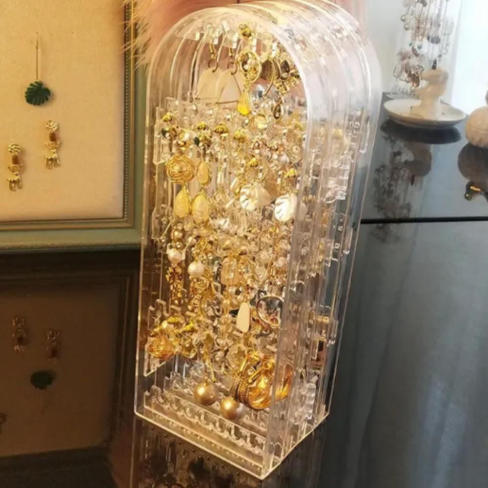 Organizador De Brincos Porta Joias Expositor Colar Correntes Arvore Bijuterias Suporte Dobravel 4 Compartimentos Acrilic