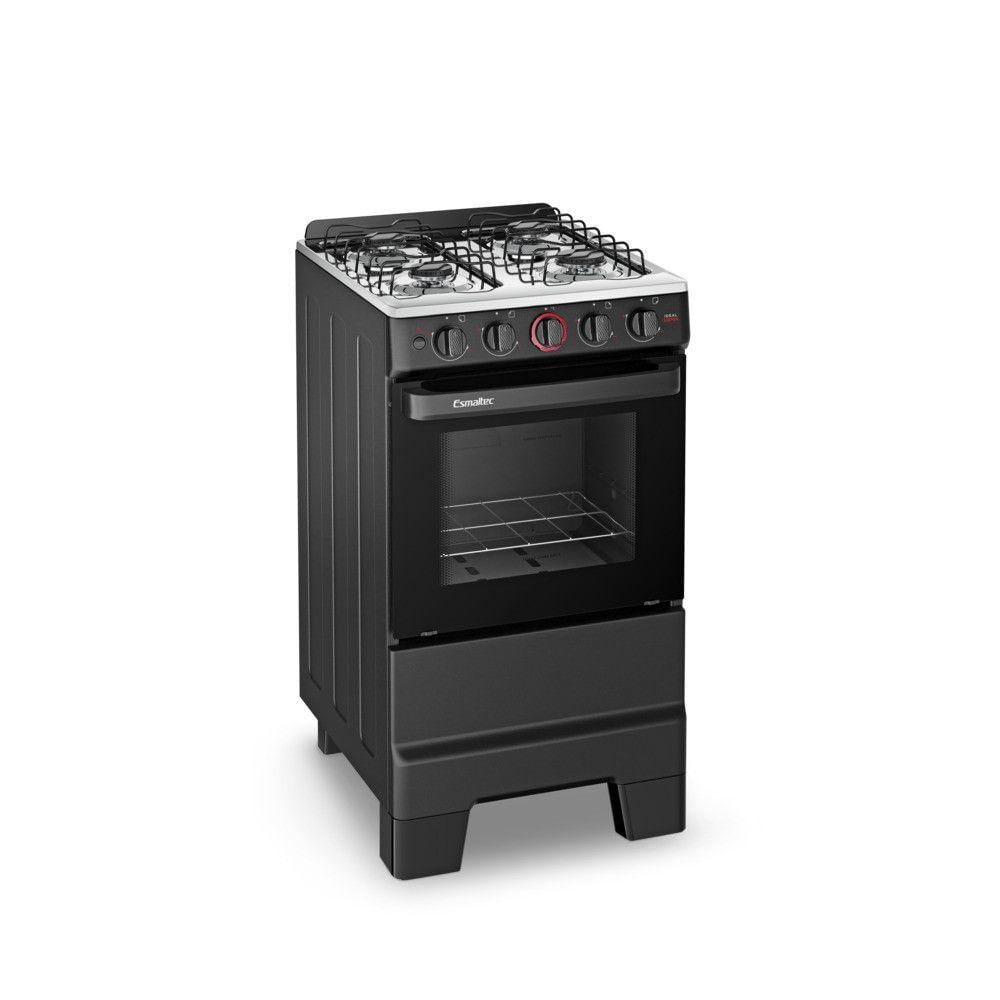 Fogão 4 Bocas Mesa Inox Automático Ideal Super 4121 Esmaltec Preto Bivolt