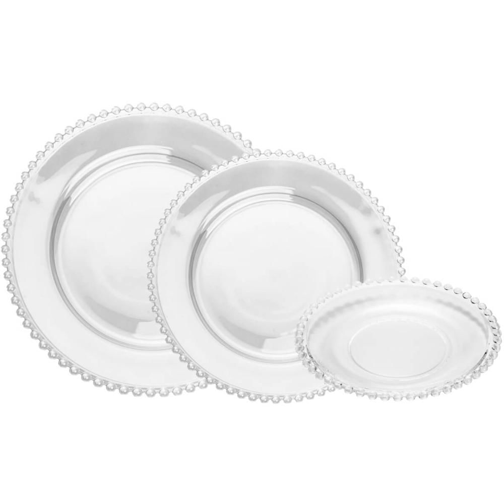 Aparelho de Jantar 12 Peças Pearl Wolff Cristal para Servir Mesa Posta Transparente