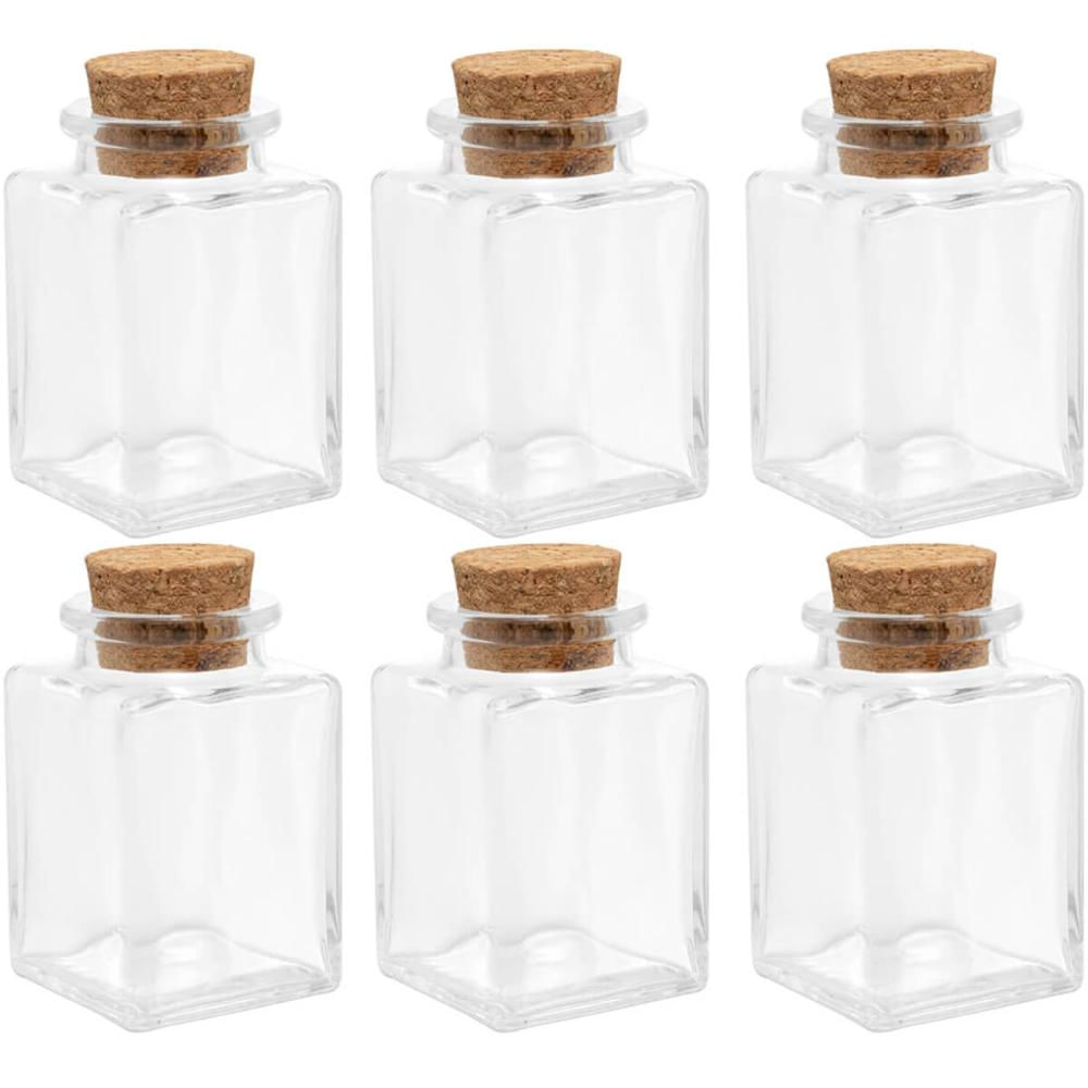 6 Mini Potes de Vidro Porta Temperos com Tampa de Rolha Lembrancinha Quadrados Lyor