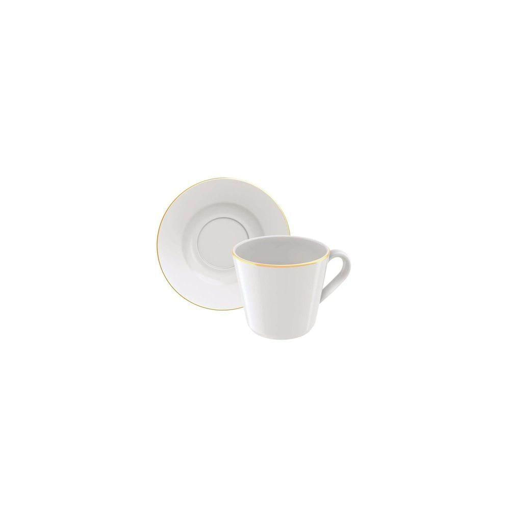 Conjunto Xícara Pires Chá Filetado Tramontina Elisa Porcelana Borda Dourada 185 Ml 2 Peças Tramontina