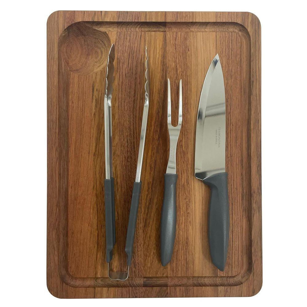 Kit Estação De Corte De 40x30 Cm Em Madeira Jatobá Com Brancal E Acabamento Em óleo Tramontina