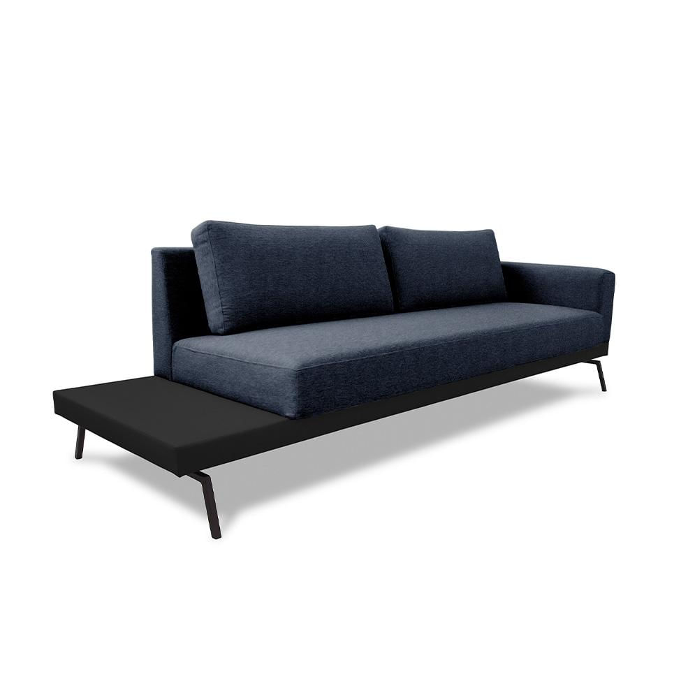 Sofá 3 Lugares Matteo com Mesa de Apoio Esquerda Linho Azul 210 cm