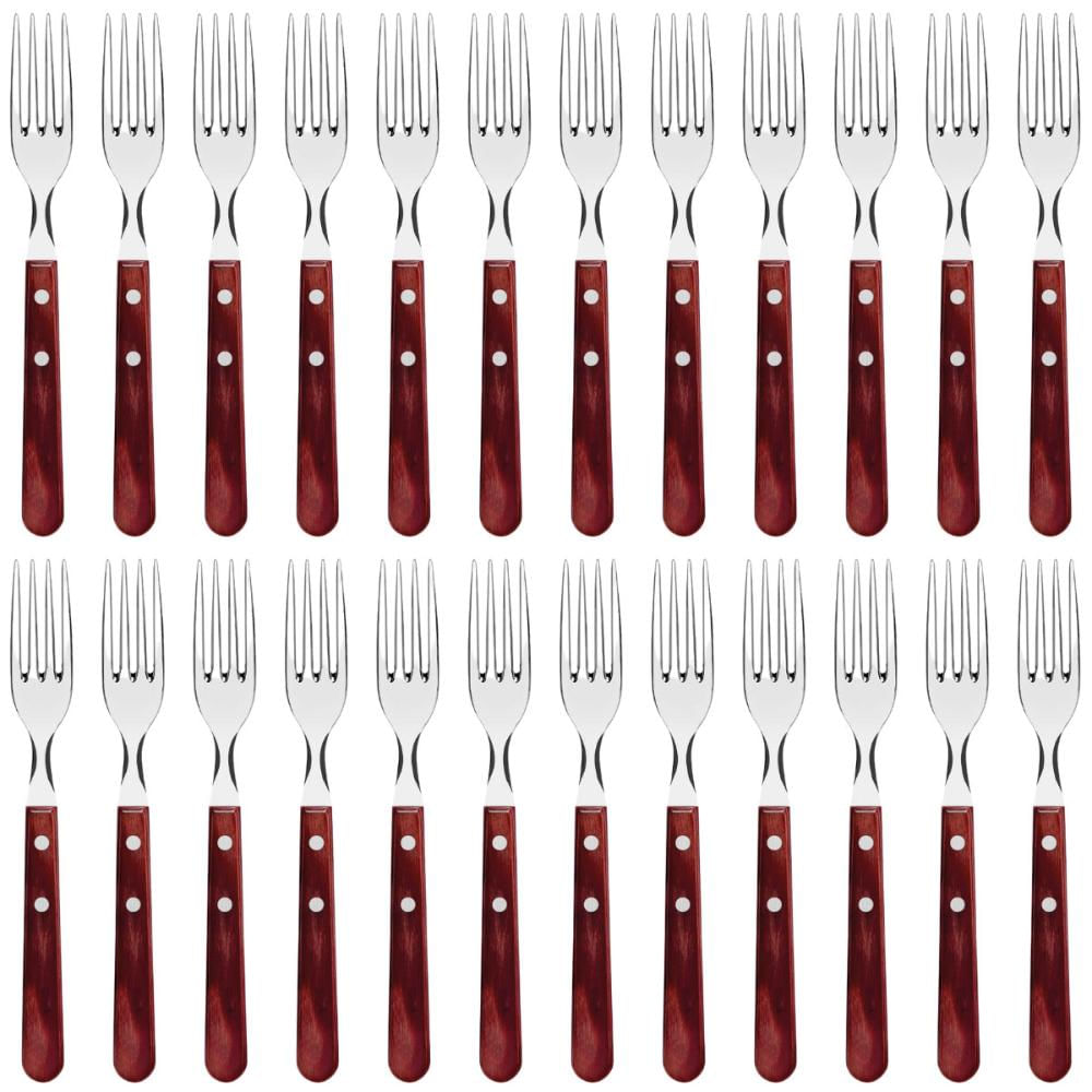 Kit 24 Garfos para Churrasco Tramontina Jumbo Inox Cabo Madeira Polywood Vermelho