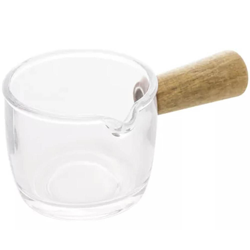 Molheira Cremeira de Vidro 100ml Cabo de Bambu Lyor Caldas Mesa Posta Molhos Shoyu