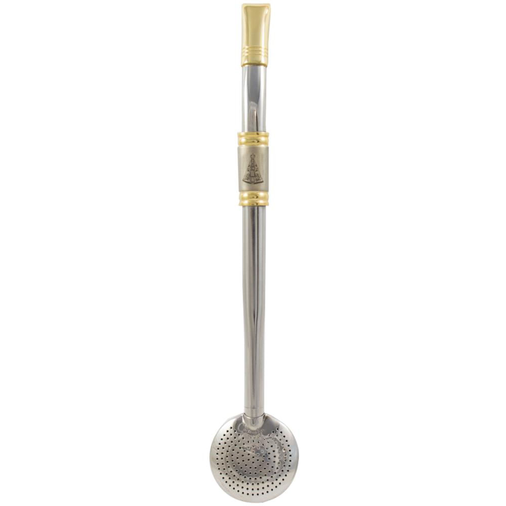 Bomba De Chimarrão Aço Inox Banho Ouro 18k Nossa Senhora Aparecida