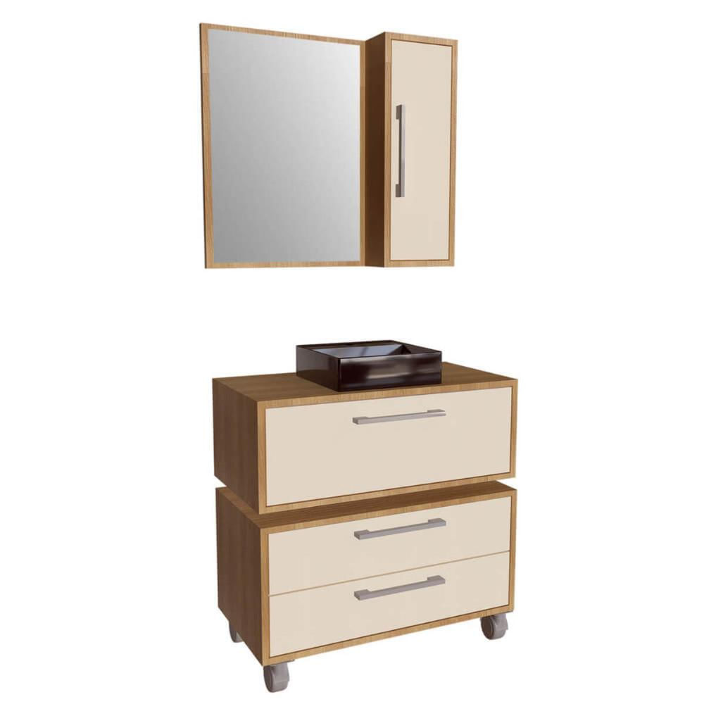 Gabinete 80cm Alice Mel Arenas Balcão Espelheira Cuba Preta Armário Suspenso 2 Gavetas Para Banheiro