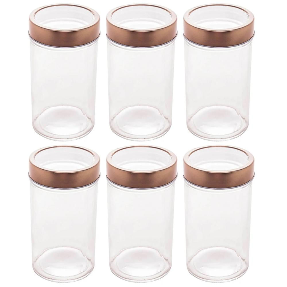 Kit 6 Potes de Vidro Rosé 500ml Lyor Tampa Acrílica Gastro M