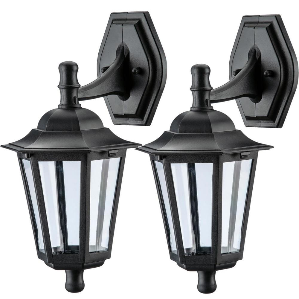 Kit 2 Arandelas Pretas de Parede Bivolt 37cm Lente Transparente Luminárias