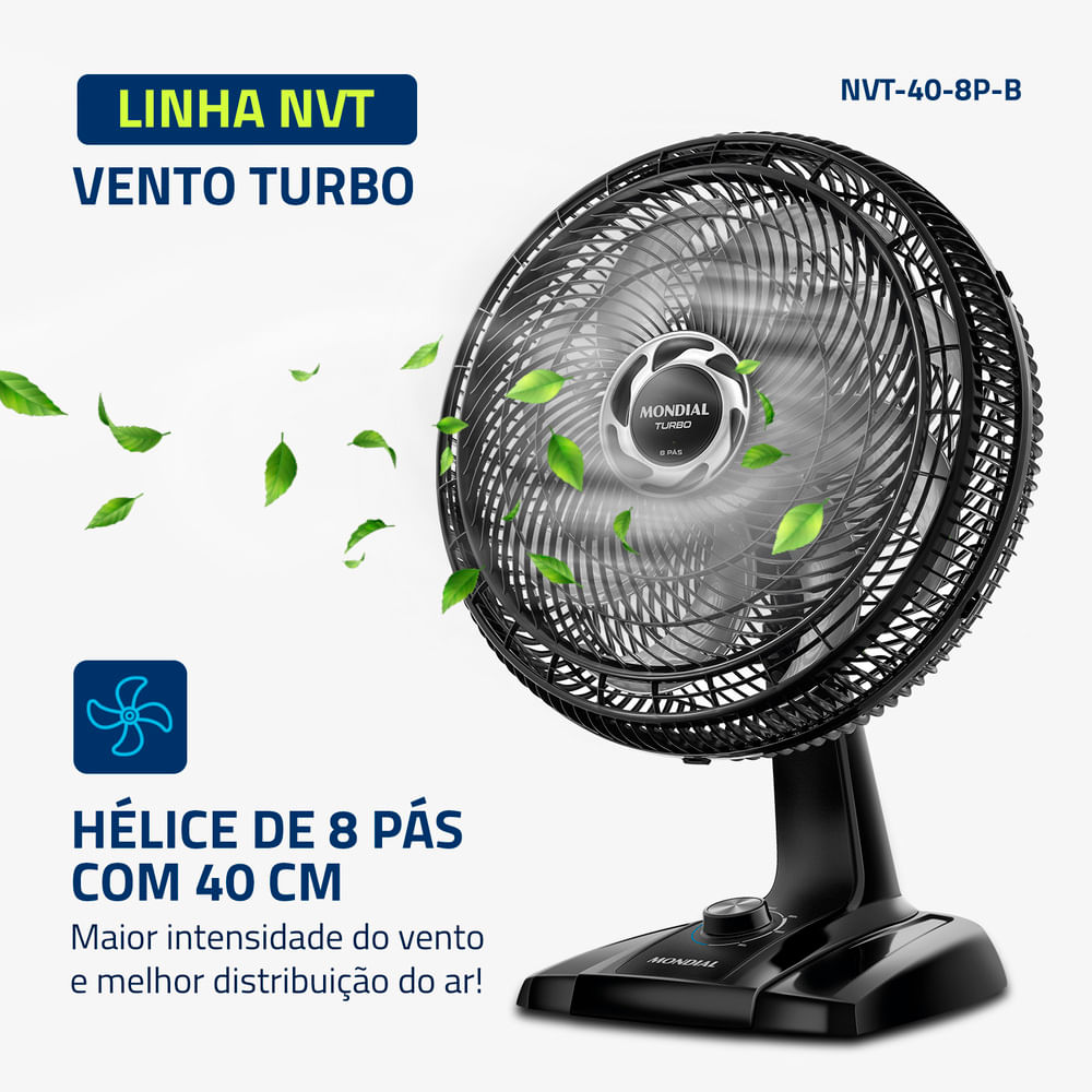 Ventilador de Mesa Mondial Turbo 8 Pás NVT-40-8P-B - 40cm 127V