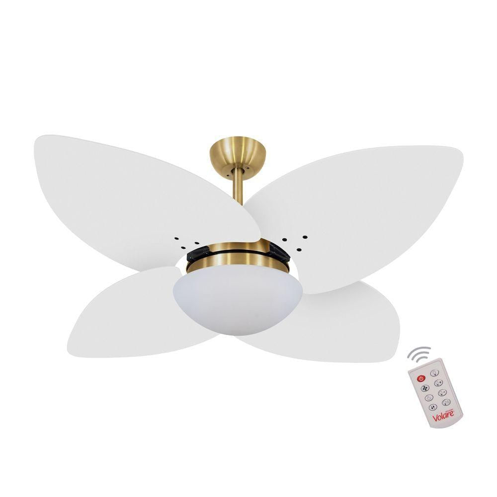Ventilador De Teto Dourado 4 Pás Branco 220v C/ Controle