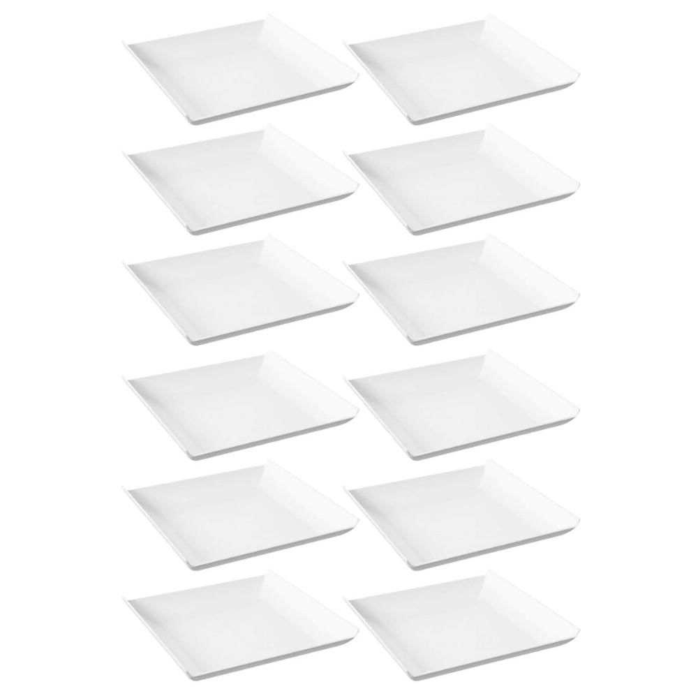 12 Pratos Quadrados Brancos Grandes Plástico 21cm Lanchonete Padaria Cozy Coza