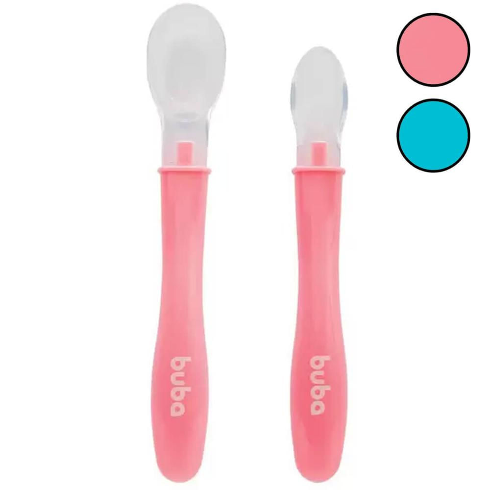 Kit Colheres de Silicone 2 Peças Talheres para Introdução Alimentar Bebê Buba Sortidos