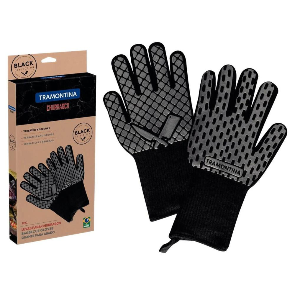 Luvas para Churrasco Tramontina Black em Silicone e Poliéster Grelha Forno Churrasqueira