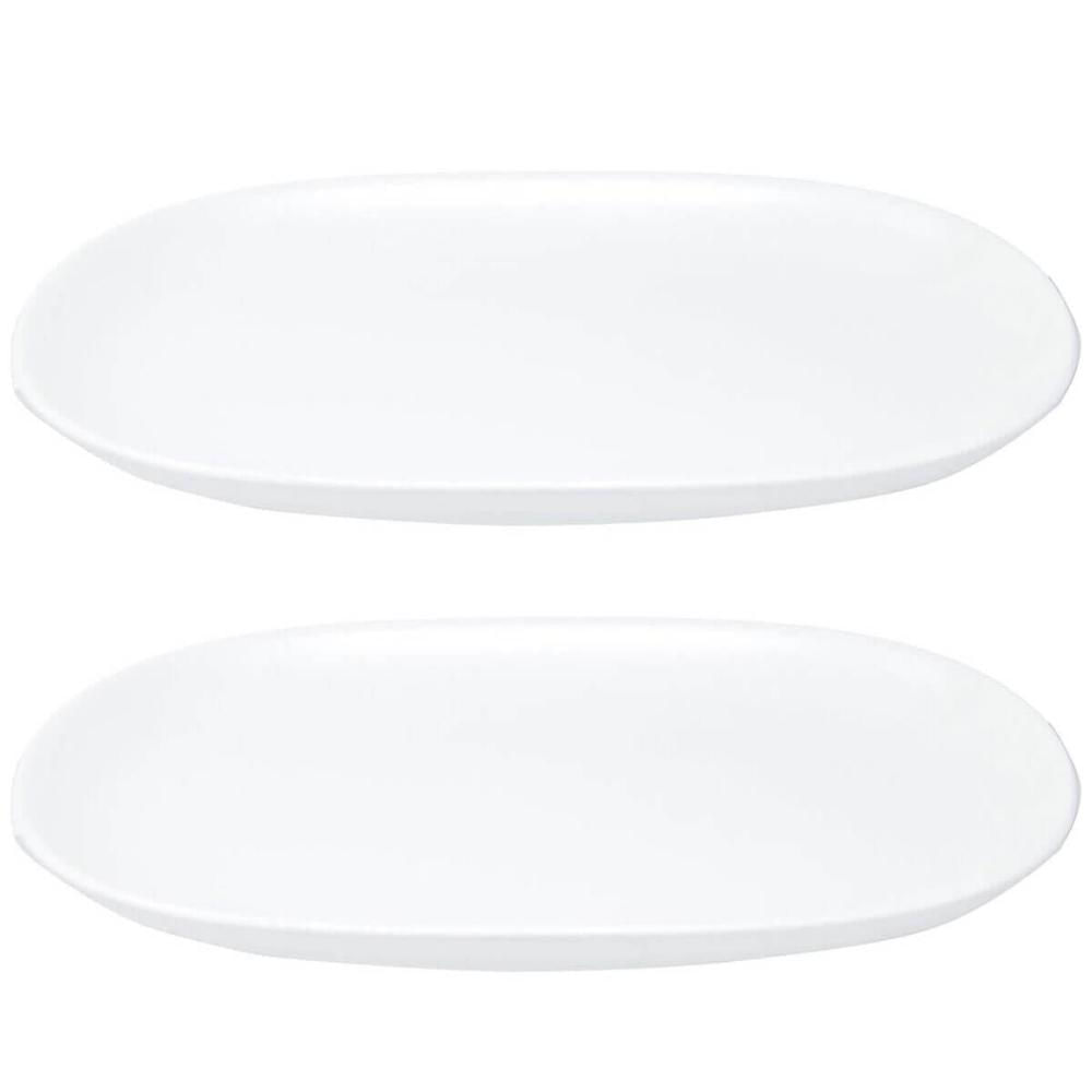 Kit 2 Travessas Oval Melamina 26x17cm Rasa Buffet Branca Restaurante Salada Petiscos Aperitivos Bar