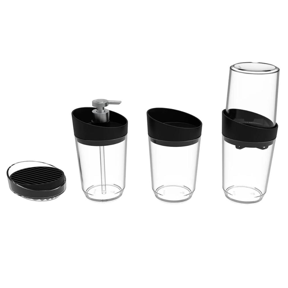 Kit Banheiro Transparente Crippa 4 Peças Porta Escova Porta Sabonete Líquido Porta Algodão e Saboneteira