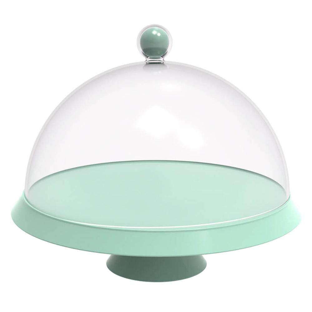 Porta Bolo 25cm Verde Menta com Cúpula e Pé Bubble Crippa Tortas Doces Boleira
