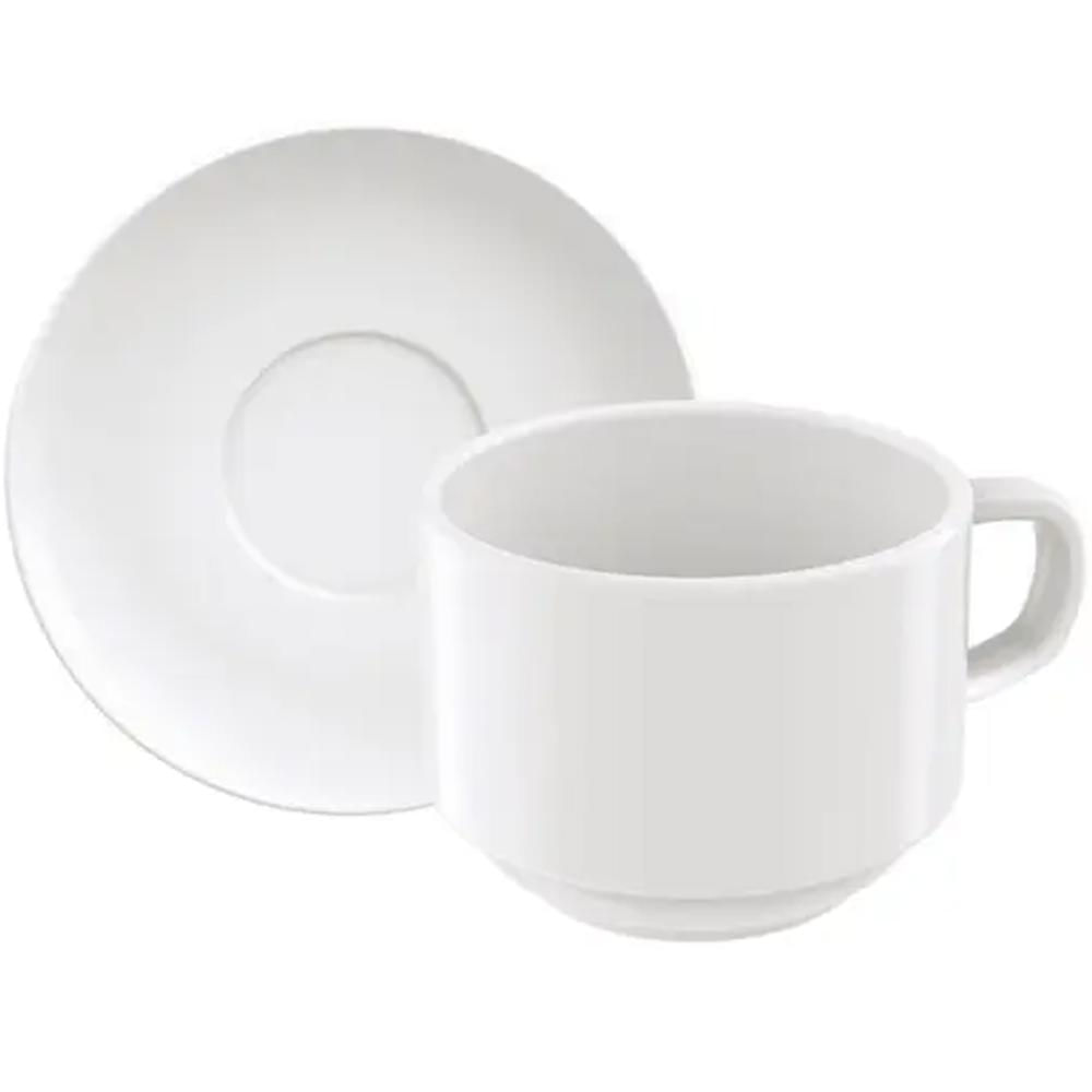 Conjunto 24 Xícaras de Café com Pires em Porcelana 240ml Mesa Posta Café da Manhã