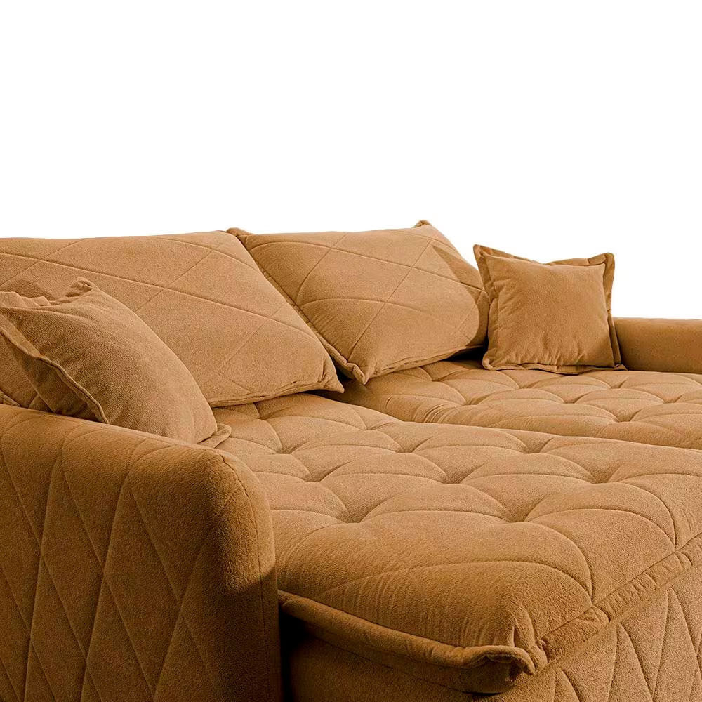 Sofá 3 lugares Cama inBox Sublime com Assento Retrátil e Encosto Reclinável em Boucle Caramelo