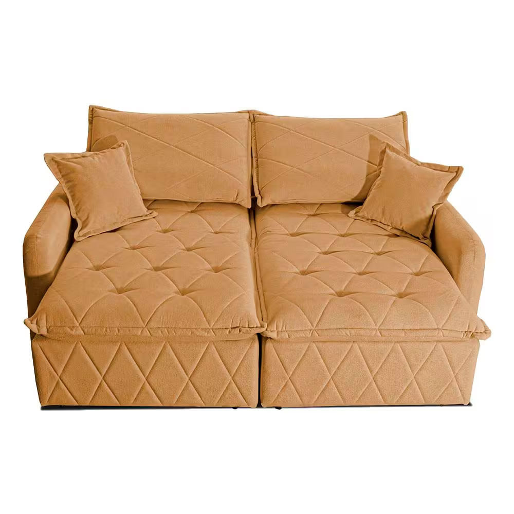 Sofá 3 lugares Cama inBox Sublime com Assento Retrátil e Encosto Reclinável em Boucle Caramelo