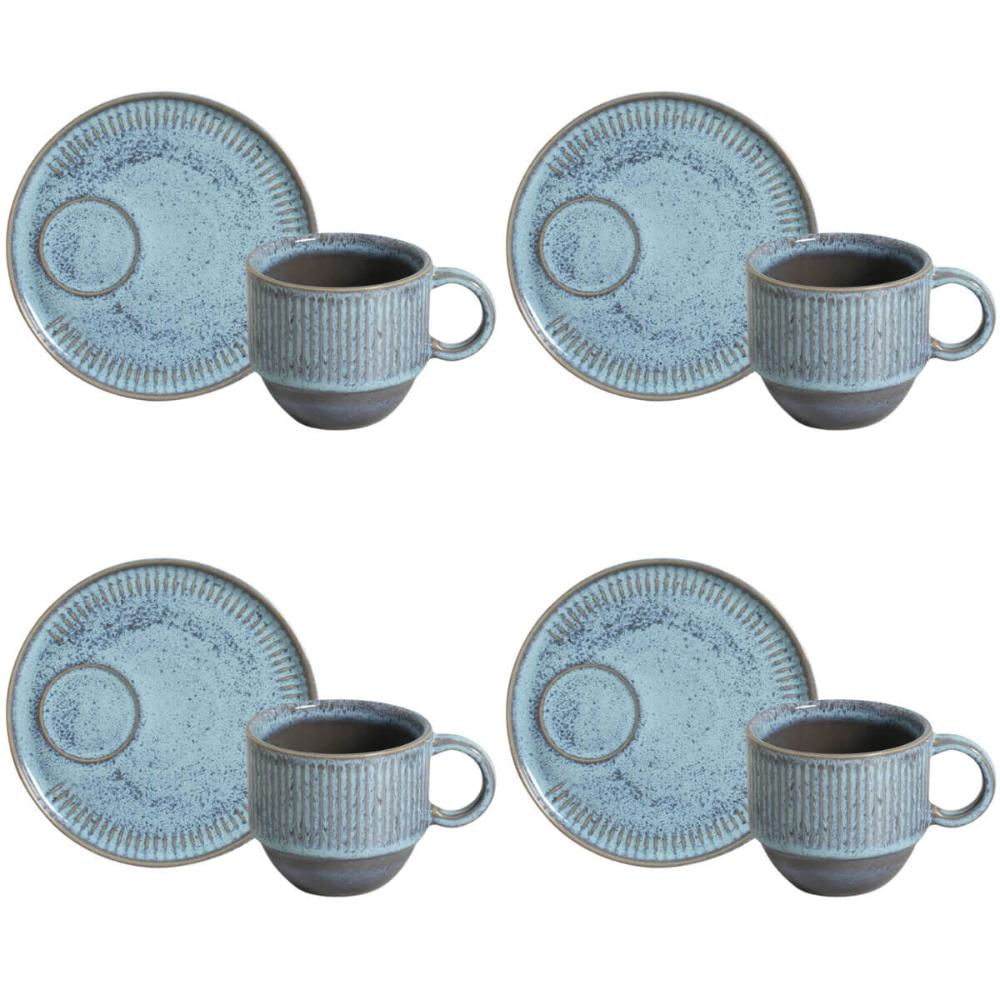 Conjunto 4 Xícaras de Chá Empilhável com Pires 230ml Linhas Breeze Porto Brasil Mesa Posta Café