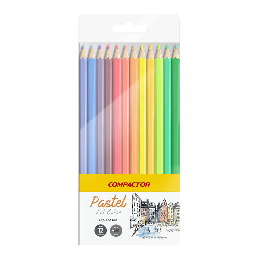 Lápis de Cor Compactor Art-Color Pastel 12 Cores