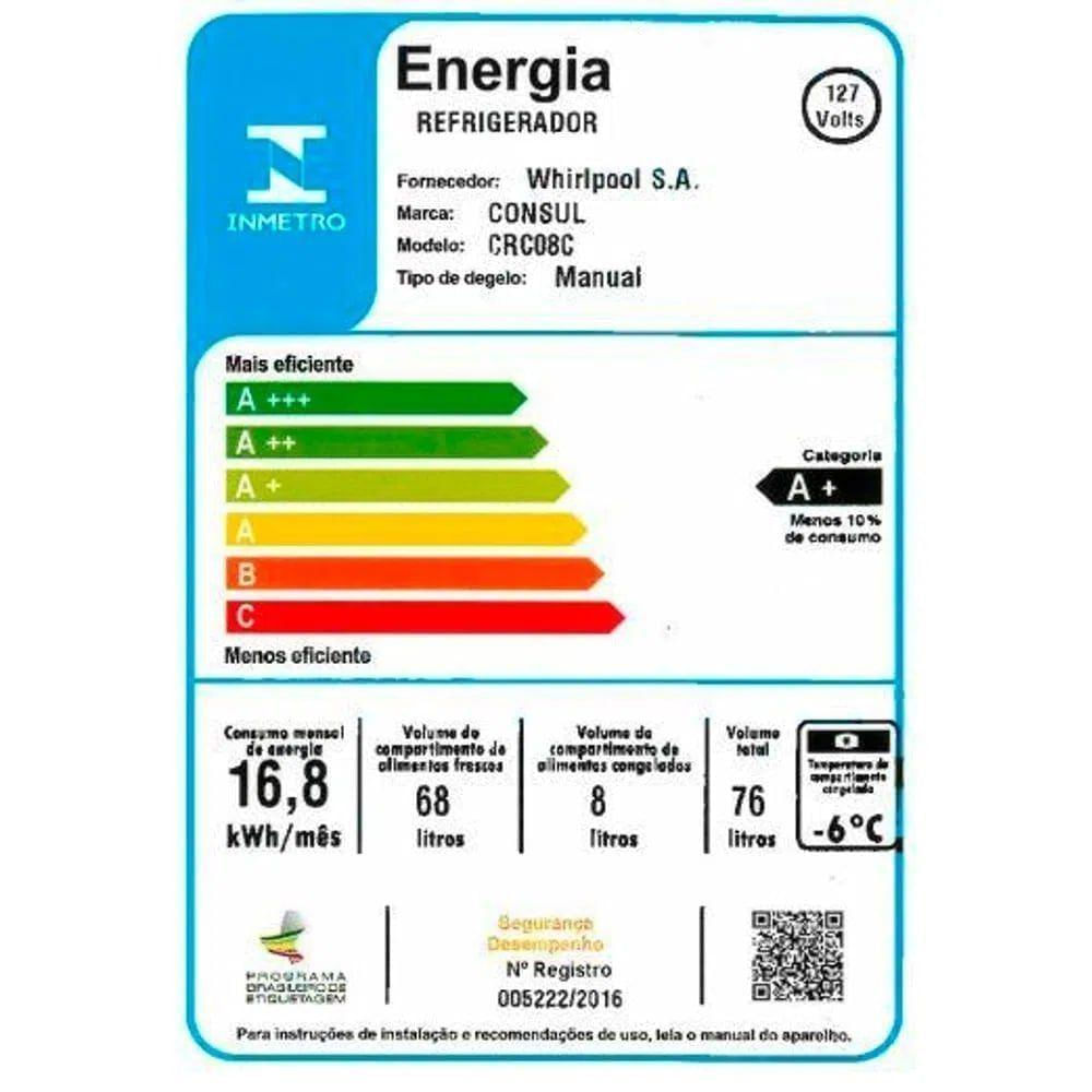 Frigobar Consul com Gaveta Multiuso CRC08CB 76 Litros - 110V