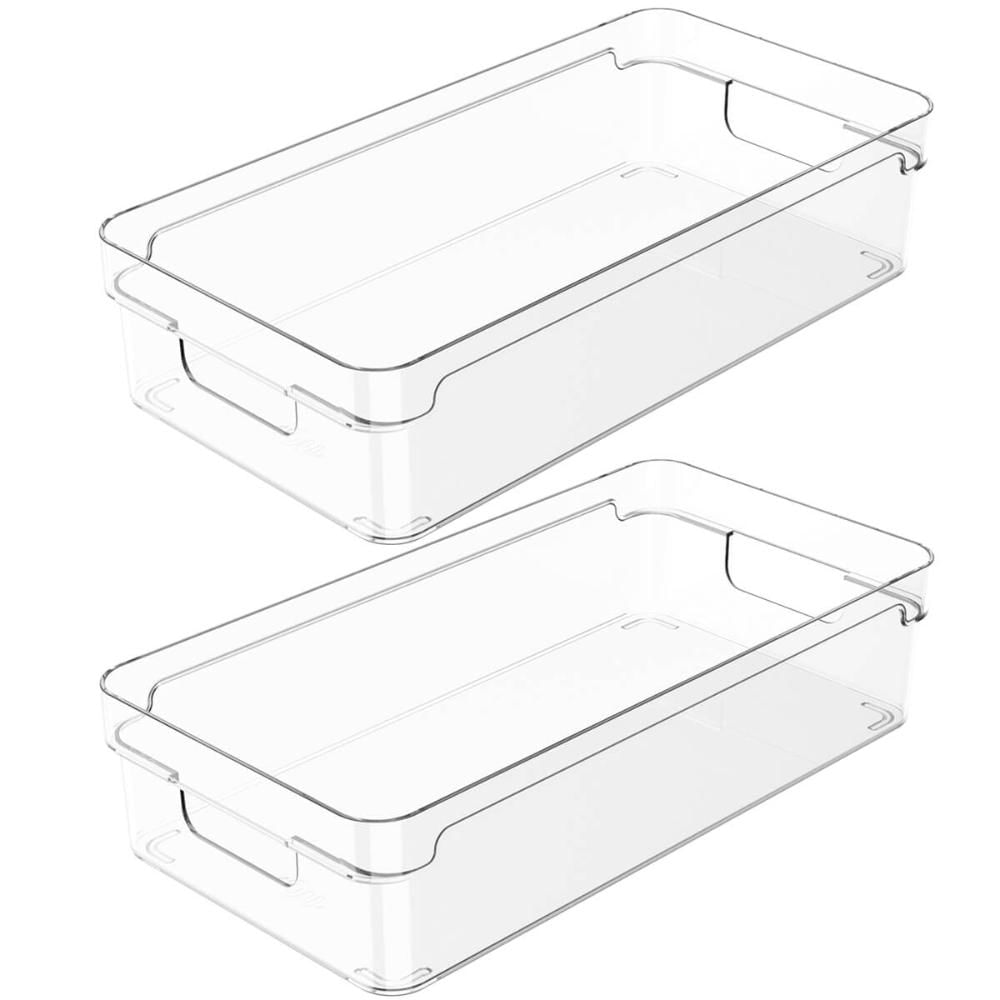 Kit 2 Caixas Organizadoras De Armário Geladeira 30x15x7cm Transparentes Com Alças Clear OU
