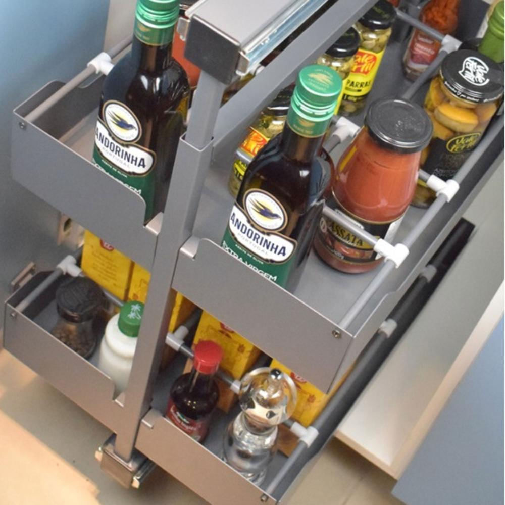 Coluna Baixa Deslizante com 2 Bandejas Masutti Organize Aço Carbono Organizador de Cozinha Armário