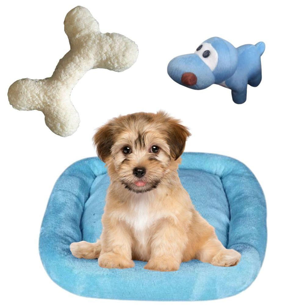 Kit Cama Pet Bigata M Luxo Confortavel Com Osso E Pelucia Azul Claro