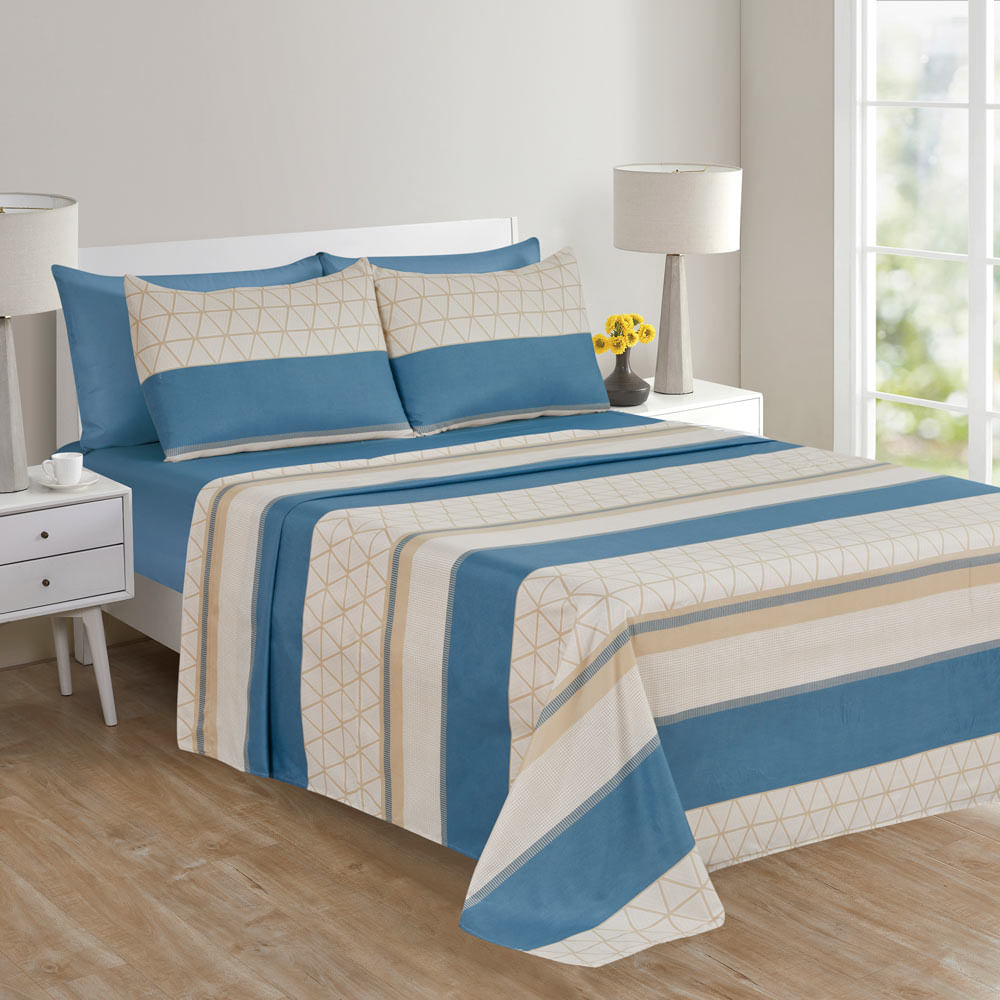 Jogo de Cama Casal Cazza Ivory Geo em Microfibra Estampado 4 Peças - Item Sortido