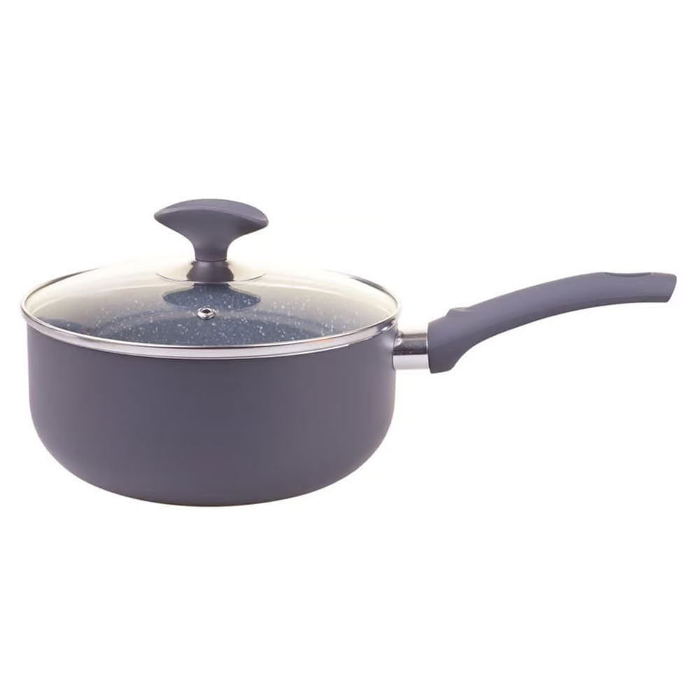 Panela Cerâmica Cazza com Tampa de Vidro Cinza 20cm