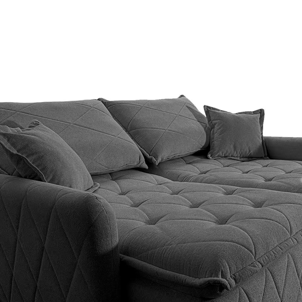 Sofá 3 lugares Cama inBox Sublime com Assento Retrátil e Encosto Reclinável em Boucle Cinza Escuro