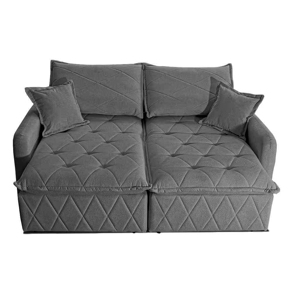Sofá 3 lugares Cama inBox Sublime com Assento Retrátil e Encosto Reclinável em Boucle Cinza Escuro