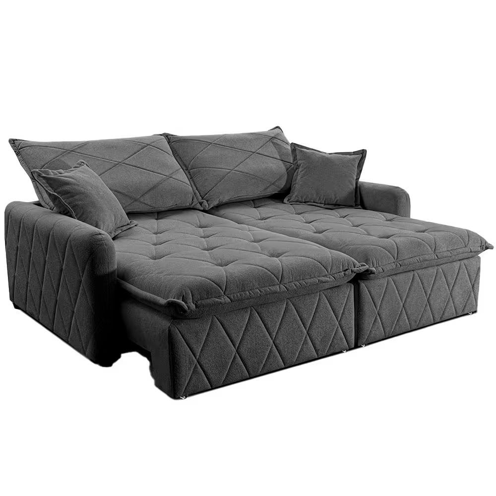Sofá 3 lugares Cama inBox Sublime com Assento Retrátil e Encosto Reclinável em Boucle