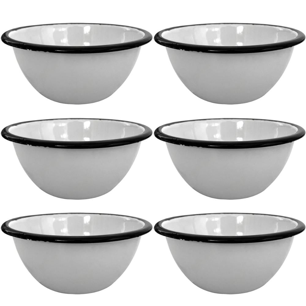 Jogo 6 Tigelas Esmaltadas Ágata 500ml Bowls para Servir Esmaltados Silva Branco